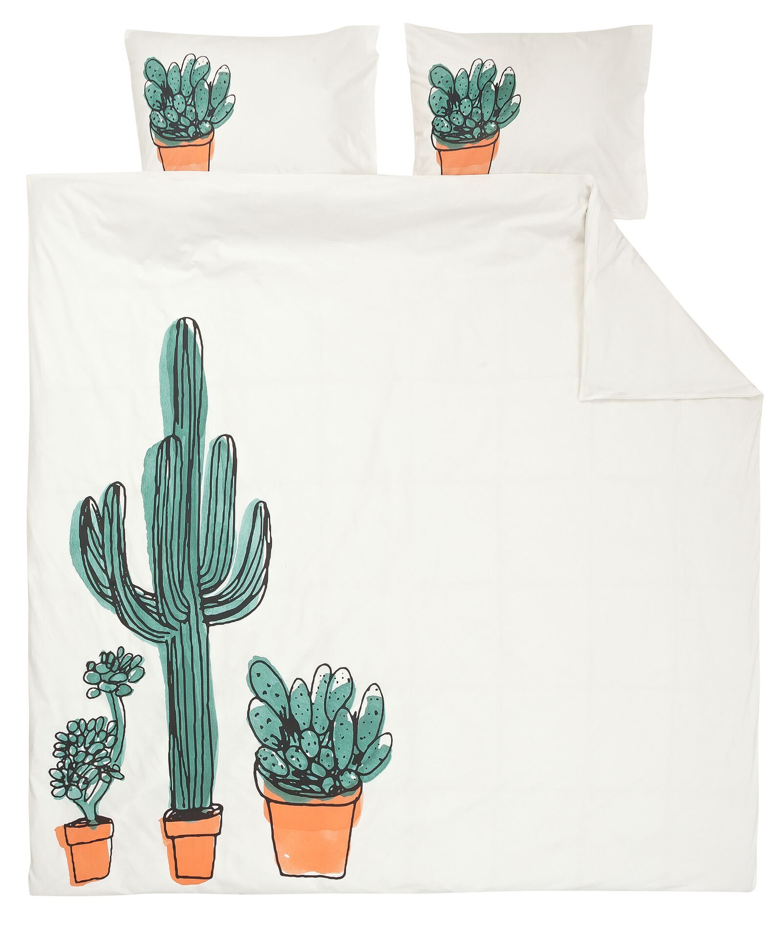 dekbedovertrek - zacht katoen - wit cactus multi - 1000014116 - HEMA