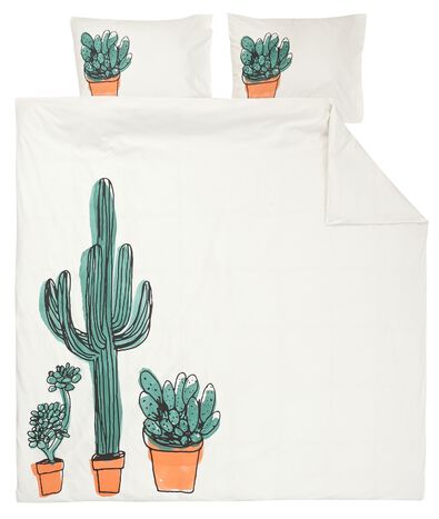 dekbedovertrek - zacht katoen - wit cactus multi - 1000014116 - HEMA