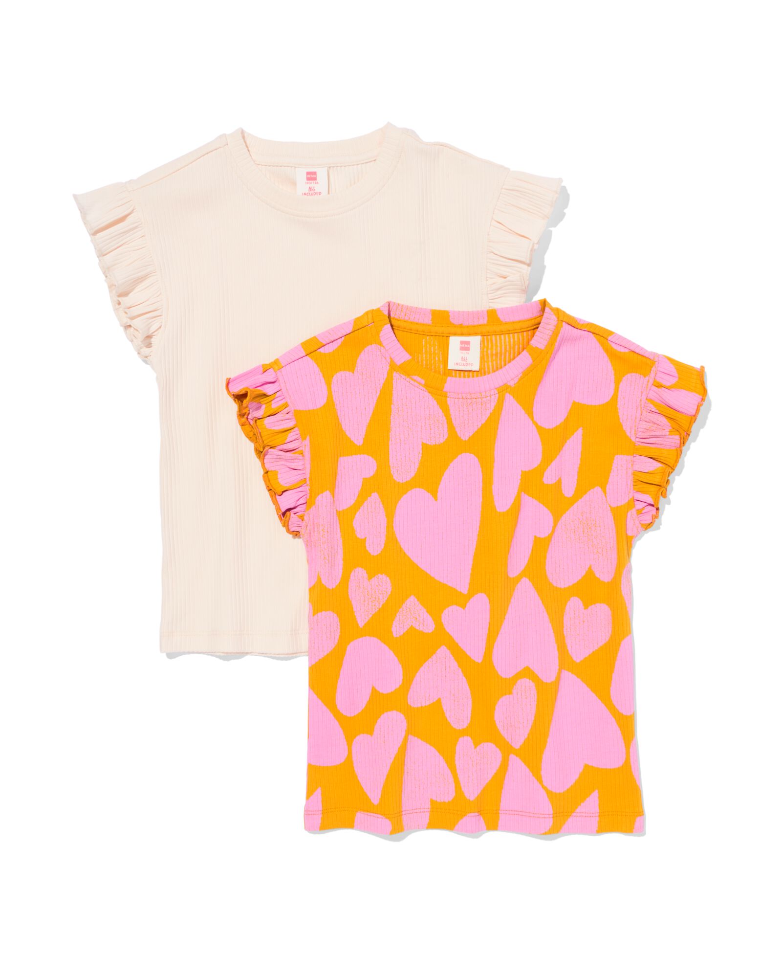kinder T-shirts rib bloemen - 2 stuks ecru ecru - 30842240ECRU - HEMA