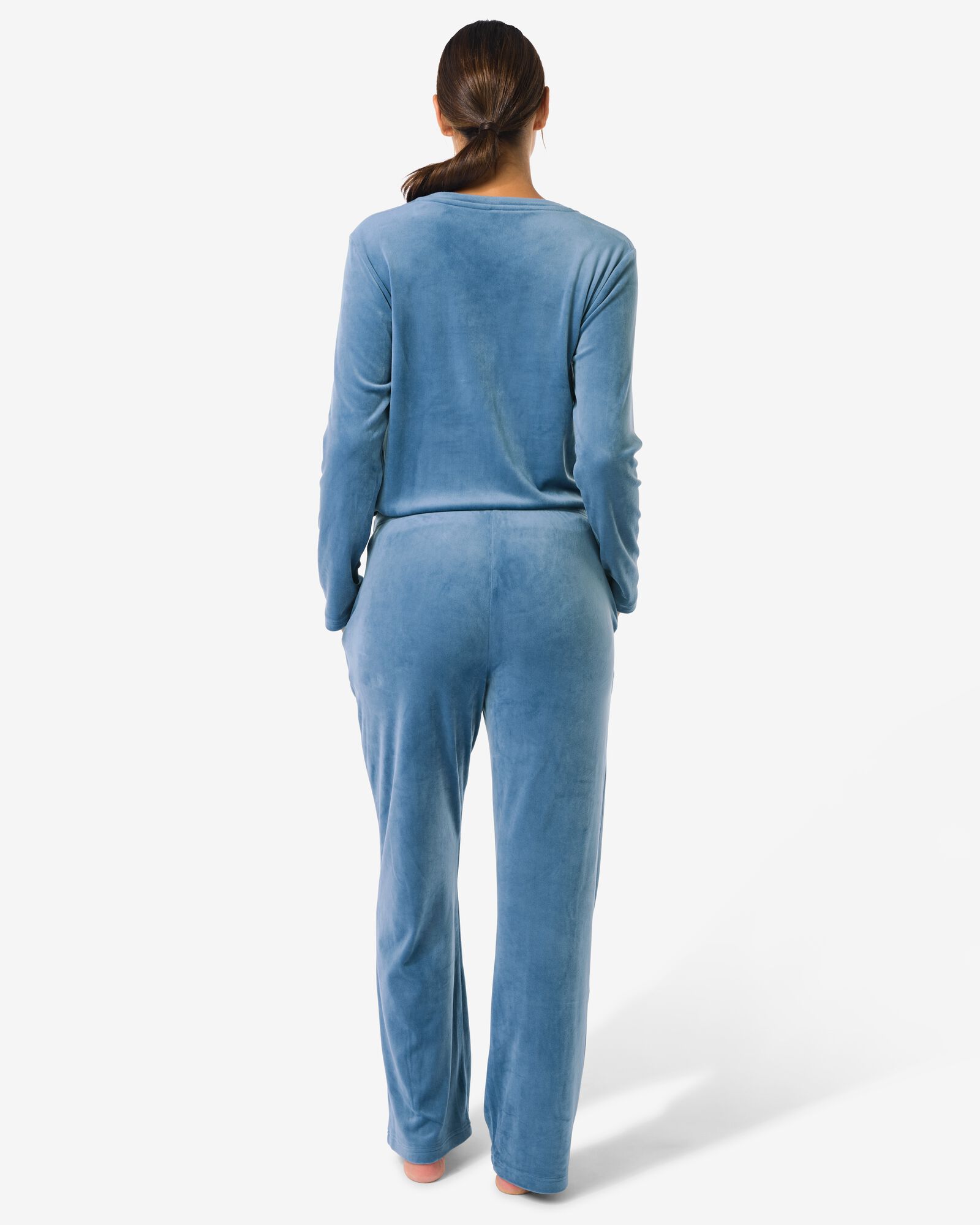 dames loungebroek velours middenblauw middenblauw - 23401050MIDBLUE - HEMA