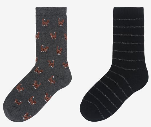 2 paires de chaussettes femme avec coton et paillettes gris chiné 35/38 - 4260311 - HEMA