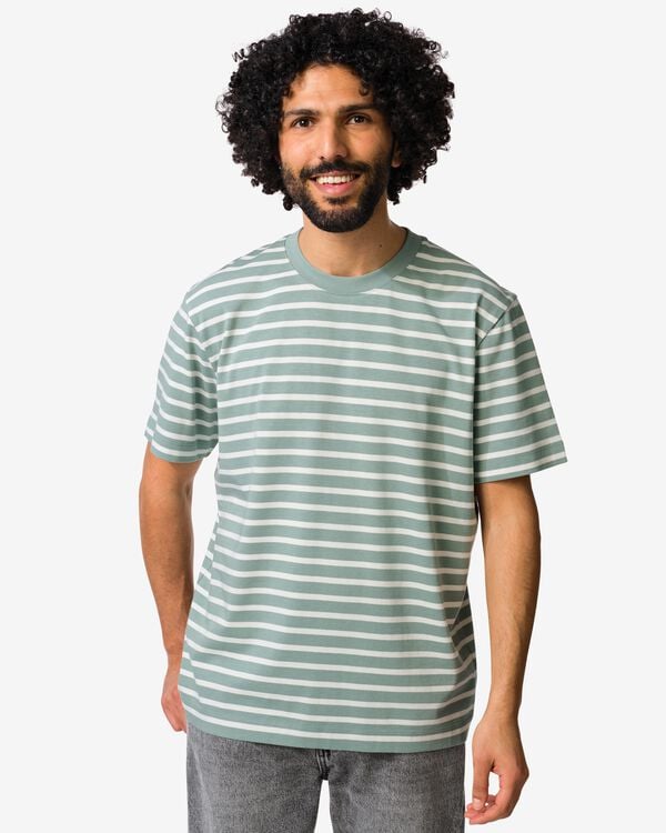 heren T-shirt Elias relaxed fit strepen lichtgroen lichtgroen - 2129810LIGHTGREEN - HEMA
