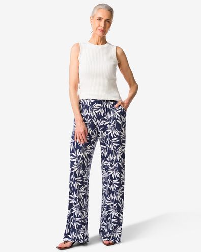 Damenhose Mila, Wide Fit, Jersey, Bl&auml;tter dunkelblau dunkelblau - 36203530DARKBLUE - HEMA