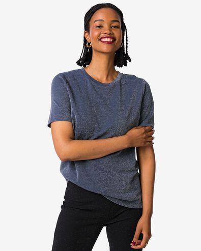 dames T-shirt Luna glitter lichtblauw lichtblauw - 36205610LIGHTBLUE - HEMA