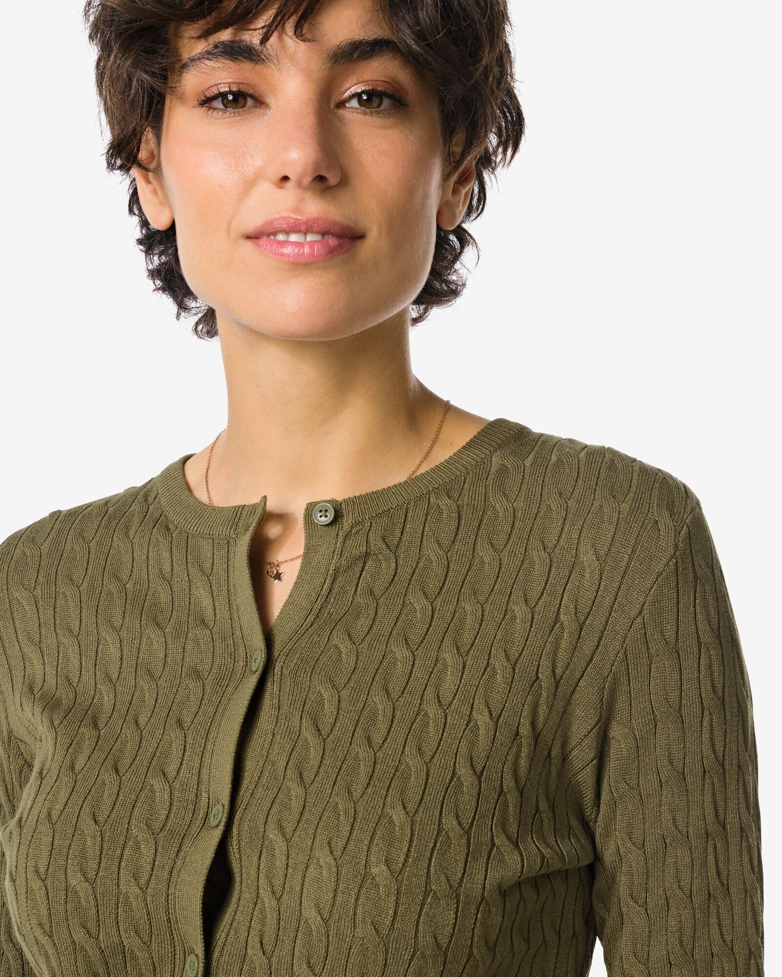 damesvest Louisa kabel olijf olijf - 36206440OLIVE - HEMA