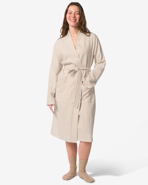 damesbadjas katoen wafelstructuur naturel naturel - 23400395NATURAL - HEMA