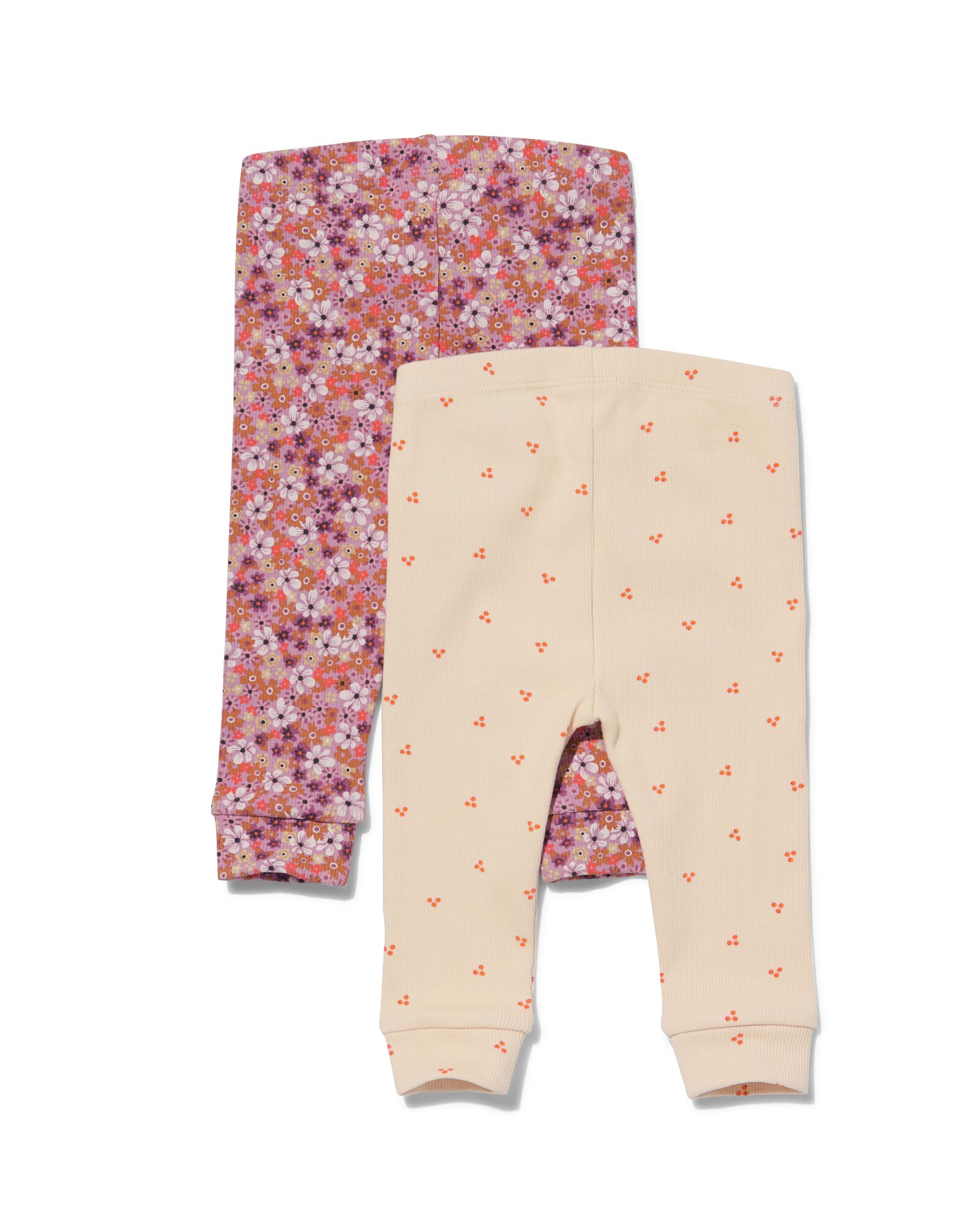 2 leggings bébé côtelés - fleurs rose rose - 1000032025 - HEMA