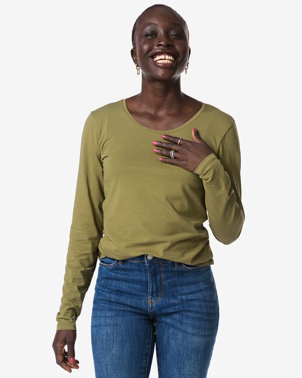 Damen-T-Shirt, figurbetonter Schnitt, Rundhals  olivgr&uuml;n olivgr&uuml;n - 36304330OLIVE - HEMA