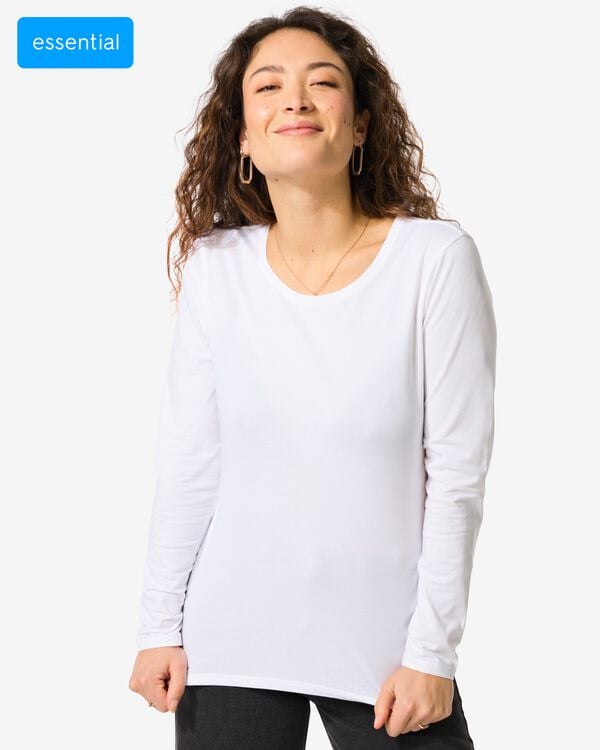 dames T-shirt slim fit o-hals wit wit - 36301960WHITE - HEMA