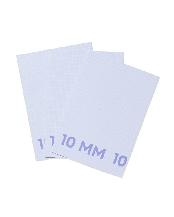 3 cahiers format A4 à carreaux 10mm bleu - 14120226 - HEMA