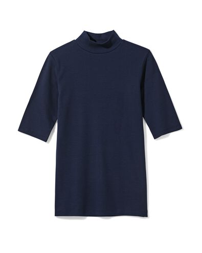 dames T-shirt Clara rib donkerblauw donkerblauw - 36209260DARKBLUE - HEMA