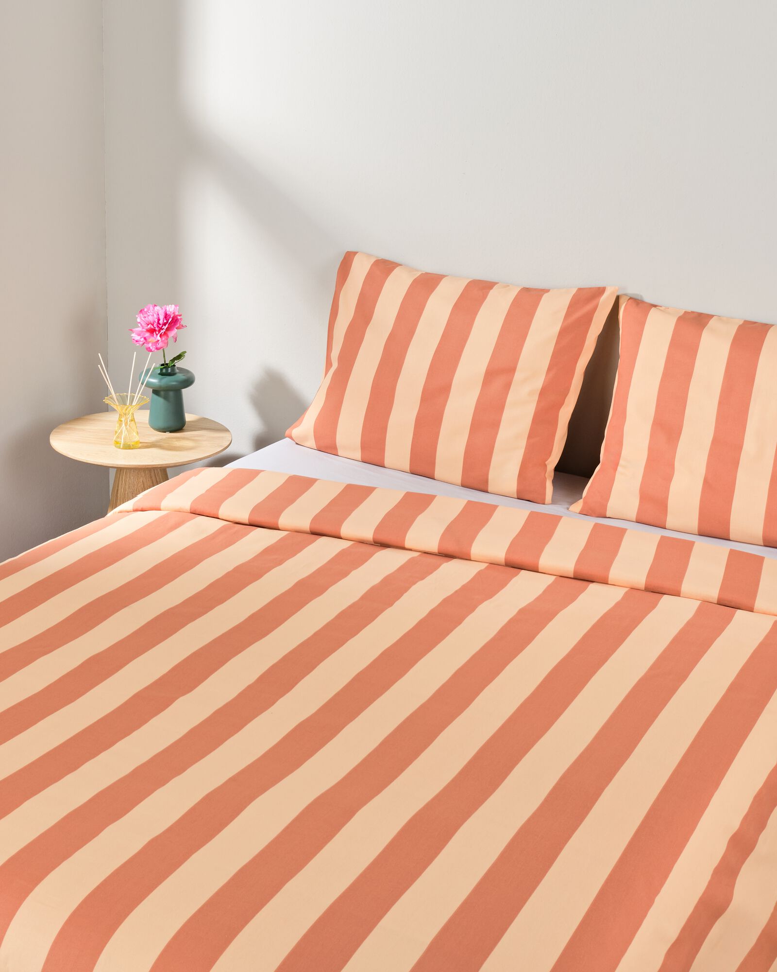 housse de couette 240x200/220 coton doux ray&eacute; p&ecirc;che - 5750151 - HEMA