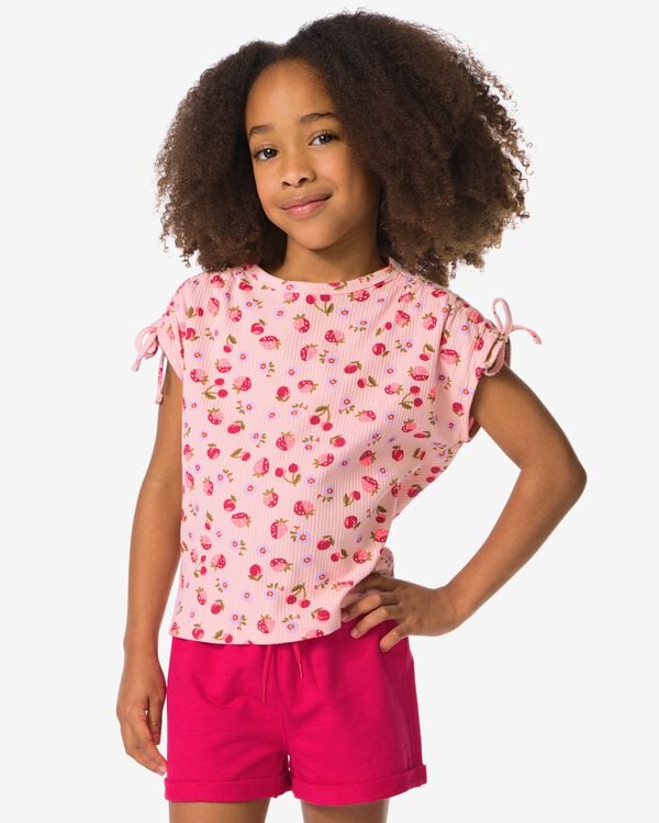 Kinder-T-Shirt, gerippt, Erdbeere rosa rosa - 30841856PINK - HEMA