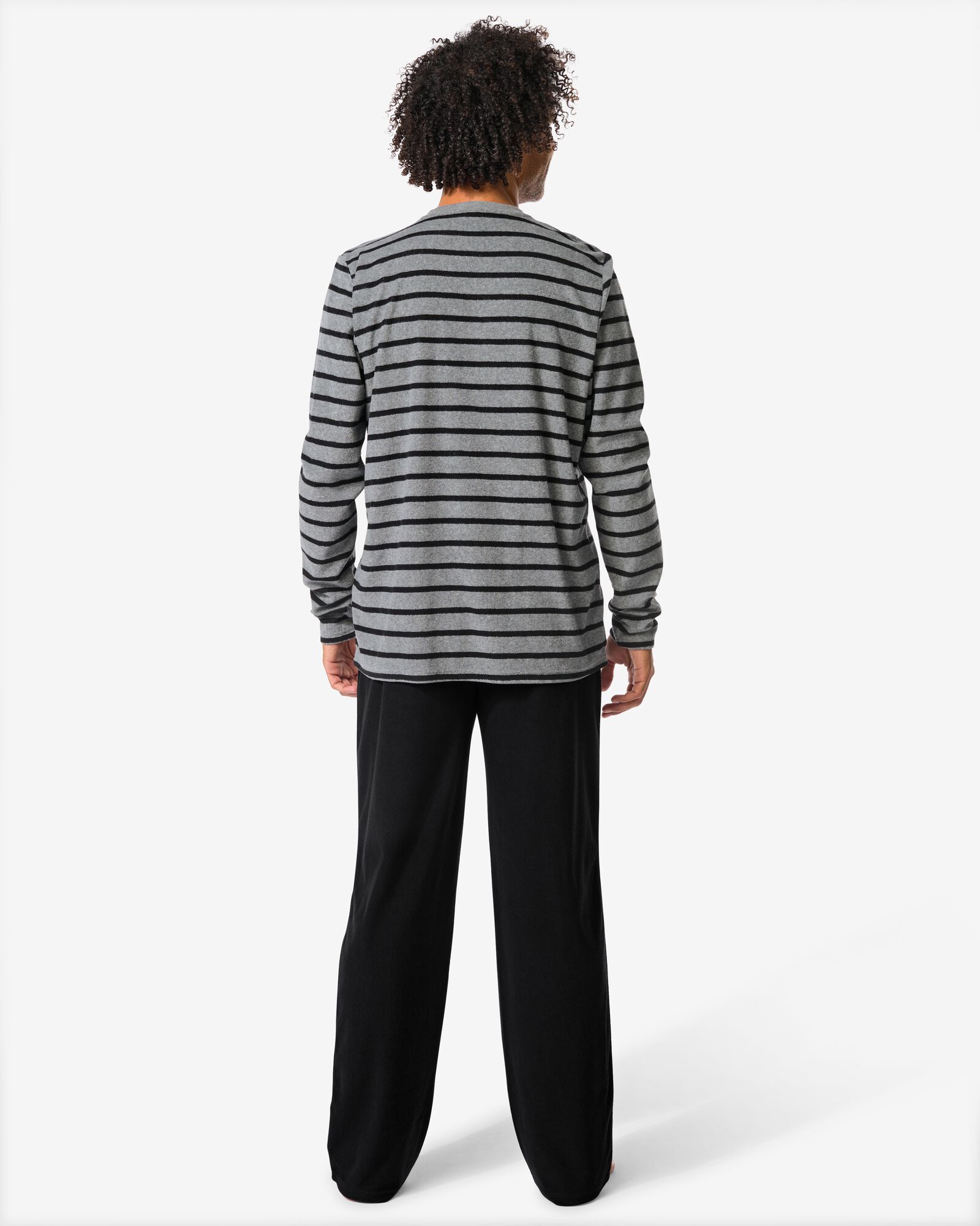 herenpyjama terry strepen zwart - 23686620BLACK - HEMA