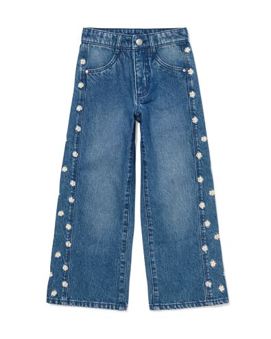 Jean enfant coupe large fleurs bleu foncé bleu foncé - 30851705DARKBLUE - HEMA