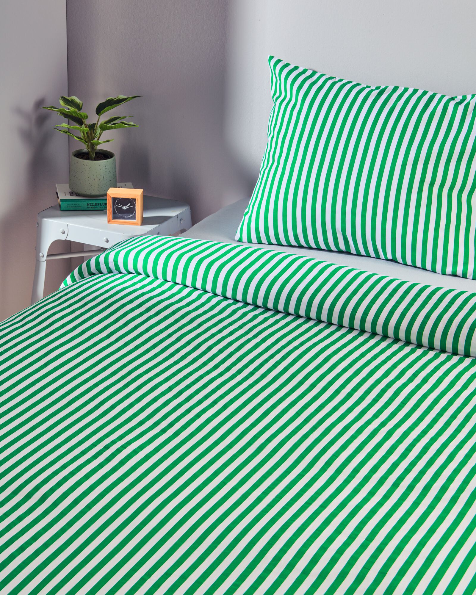 Kinderbettbezug 140 &times; 200 cm weiche Baumwolle Streifen Gr&uuml;n - 5760147 - HEMA