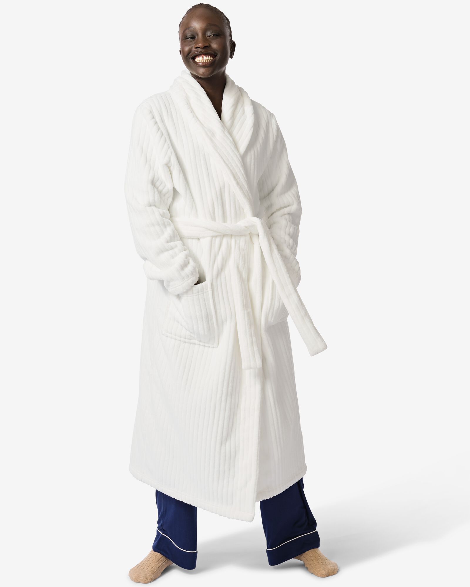 peignoir en molleton c&ocirc;tel&eacute; blanc blanc - 23450035WHITE - HEMA