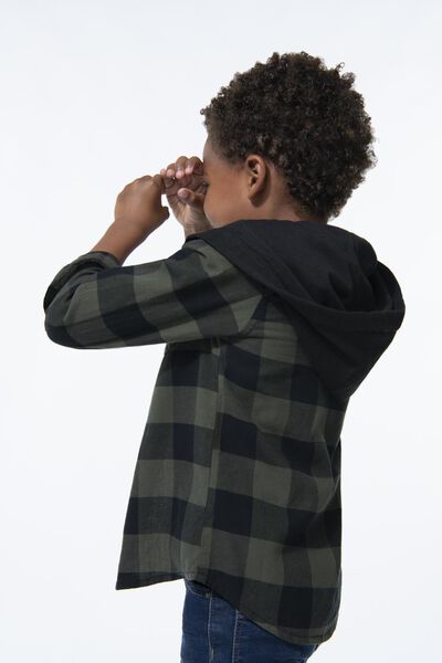 chemise enfant avec capuche carreaux vert - 1000028766 - HEMA