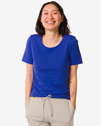 t-shirt femme slim fit col rond - manche courte bleu S - 36350561 - HEMA