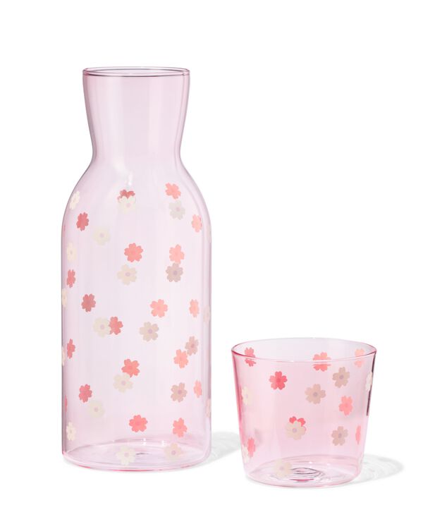 karaf 1000ml met drinkglas bloemen - 61104424 - HEMA