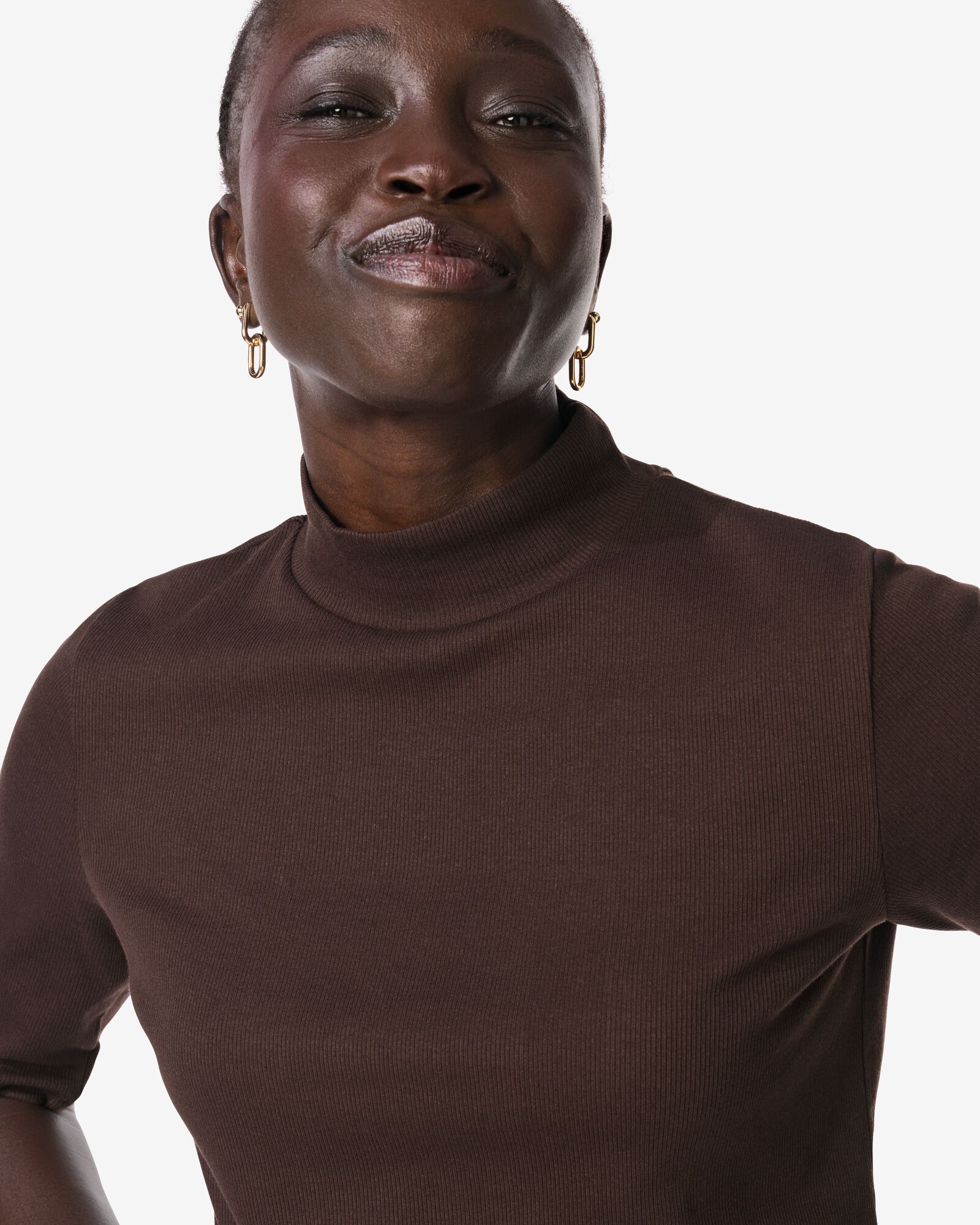 t-shirt femme Clara c&ocirc;tel&eacute; marron marron - 36207140BROWN - HEMA