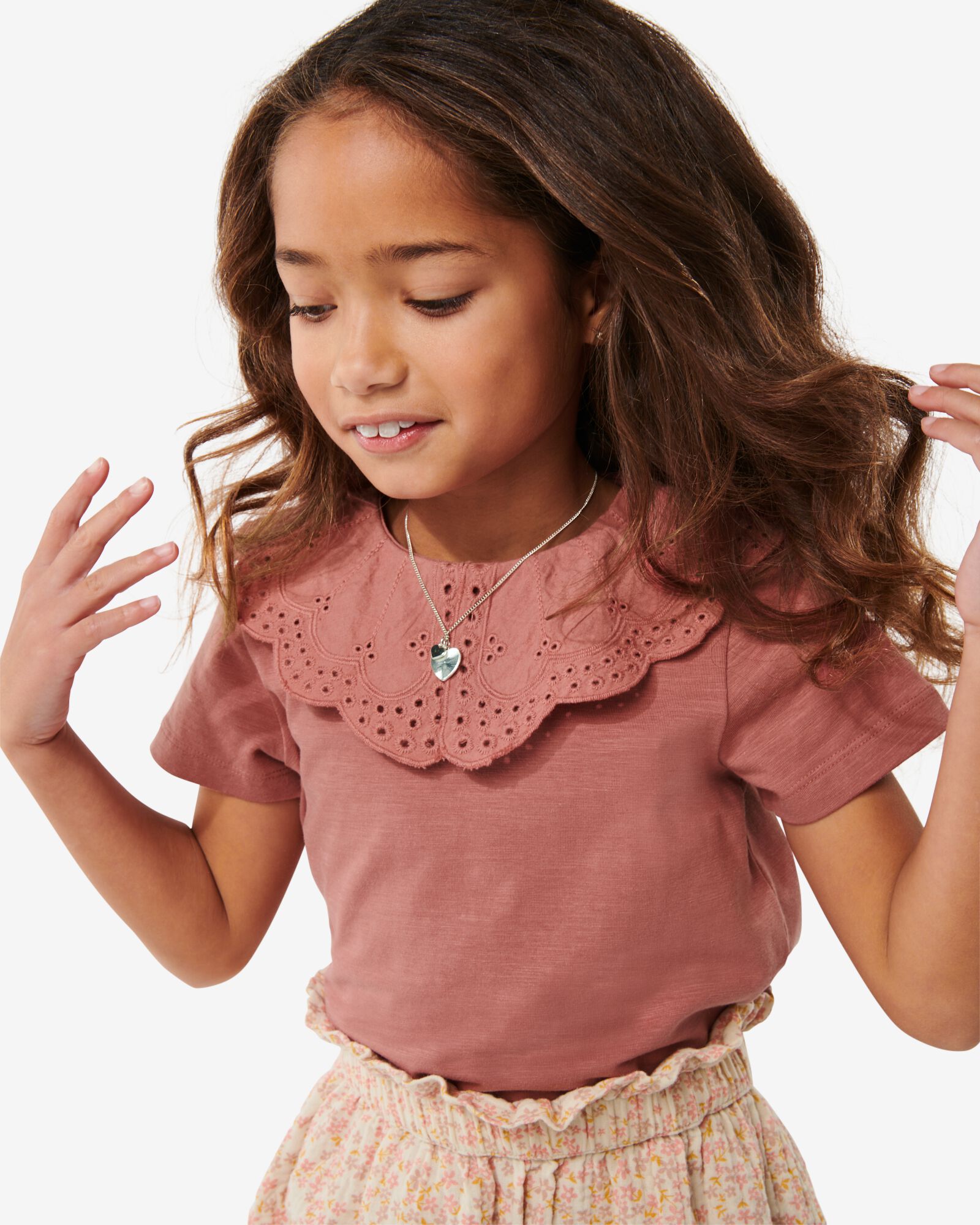 t-shirt enfant avec col en broderie roze 86/92 - 30874047 - HEMA