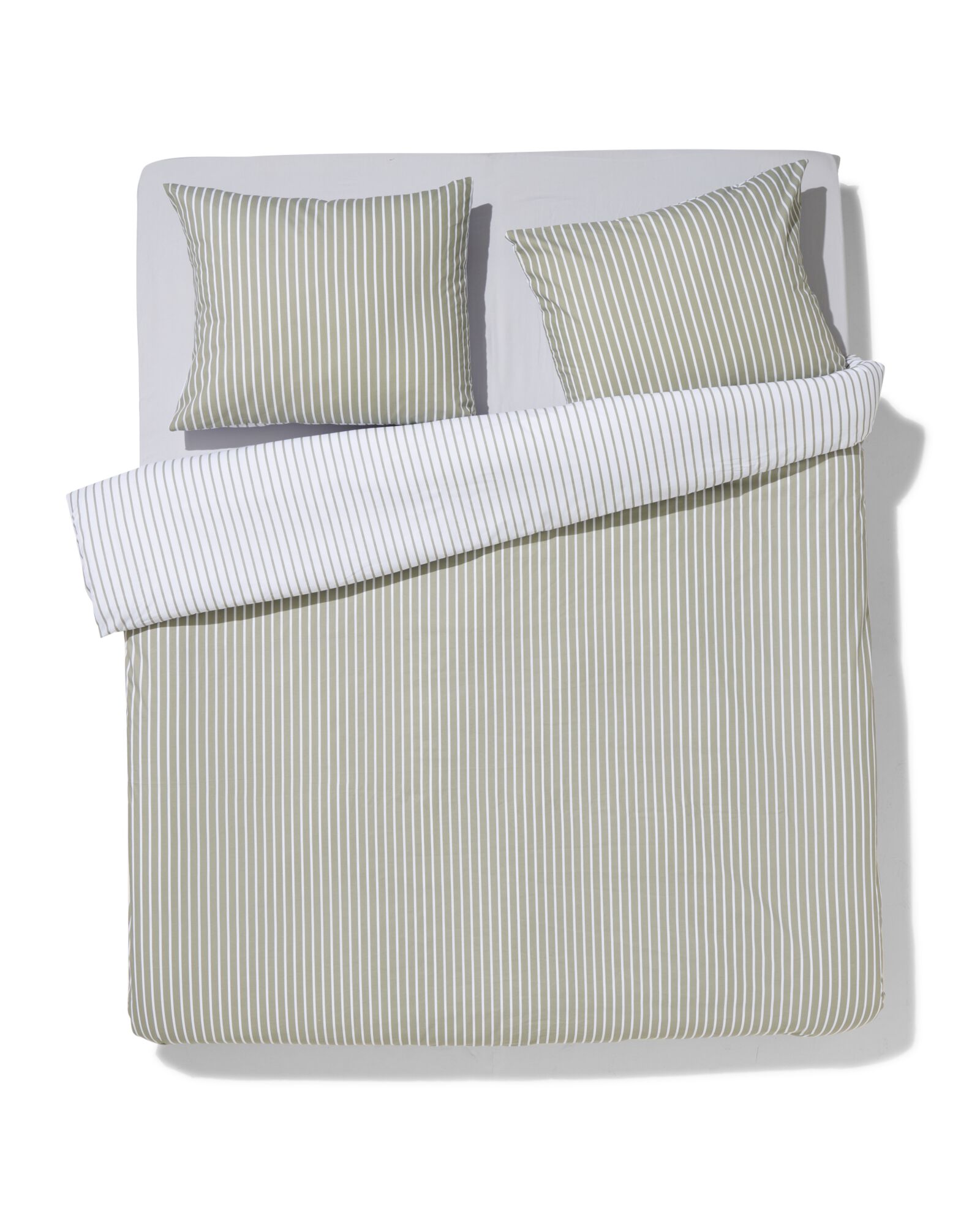 housse de couette 240x200/220cm coton doux ray&eacute; vert - 5790175 - HEMA