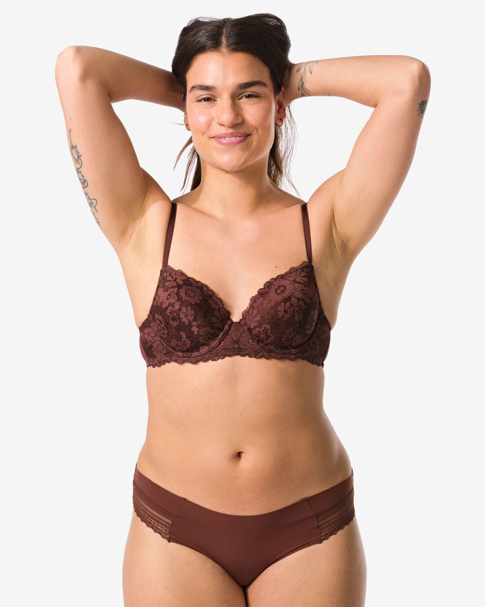 slip br&eacute;silien femme microfibre avec dentelle marron fonc&eacute; - 19641445DARKBROWN - HEMA