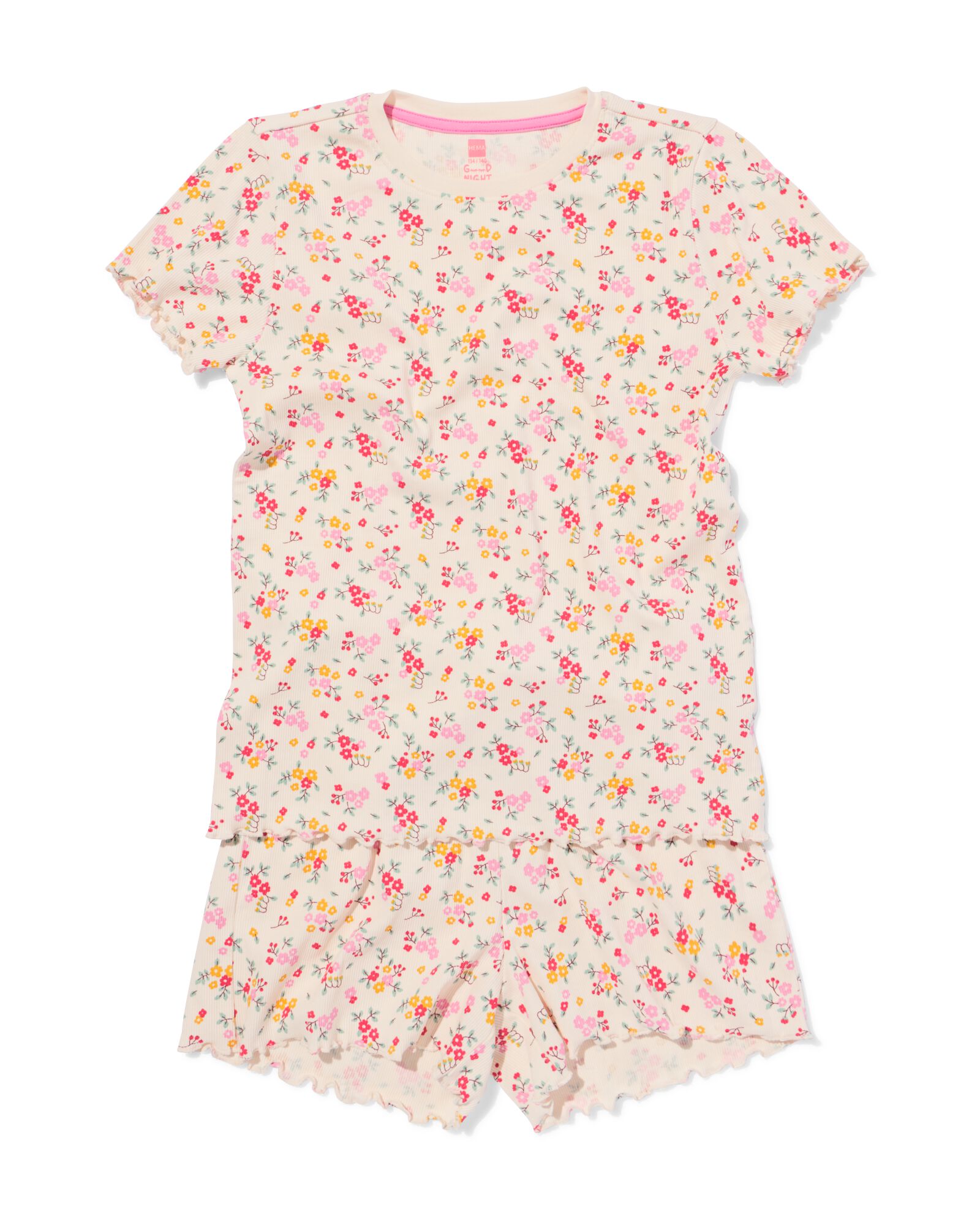 kinder shortama rib bloemen gebroken wit (gebroken wit)