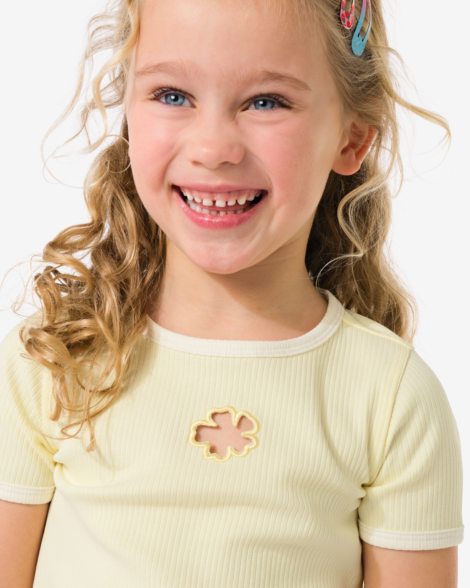 t-shirt enfant fleurs c&ocirc;tel&eacute; jaune p&acirc;le jaune p&acirc;le - 30827309LIGHTYELLOW - HEMA