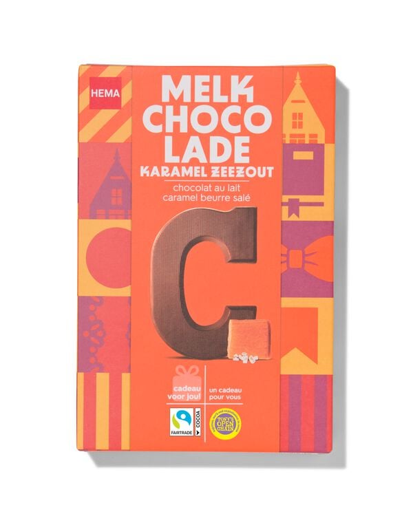 chocoladeletter melk karamel zeezout C 135g - 24415103 - HEMA
