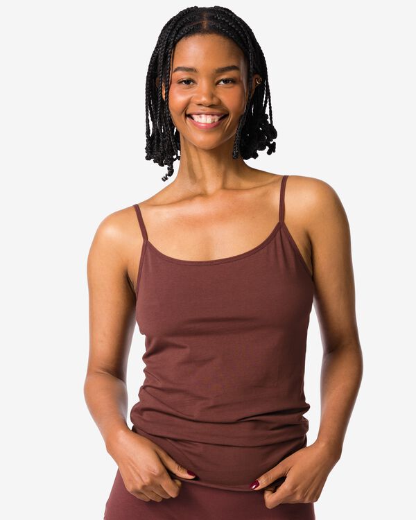 d&eacute;bardeur femme coton bretelles spaghetti marron fonc&eacute; - 19631504DARKBROWN - HEMA