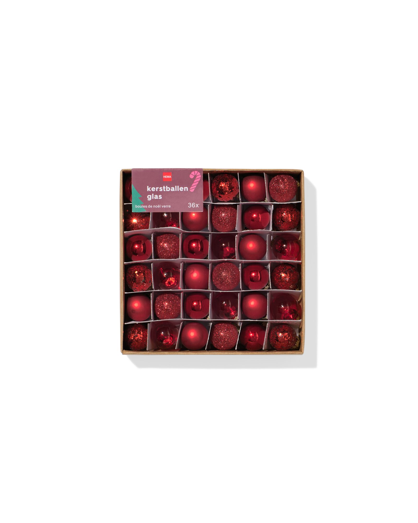 lot de boules de No&euml;l en verre mini rouge - 36 pi&egrave;ces - 25100057 - HEMA