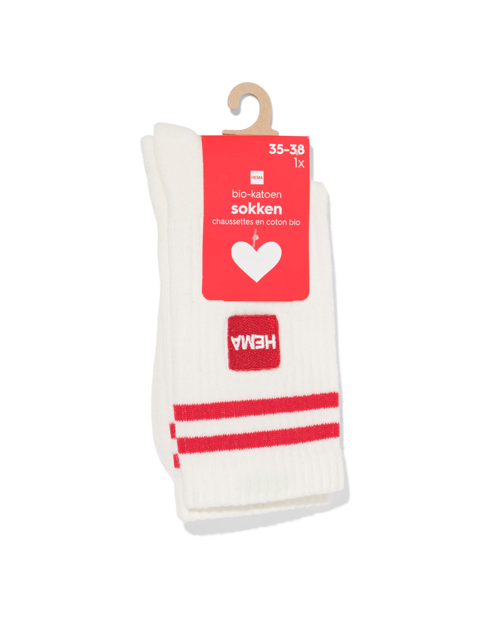 chaussettes logo HEMA et petit c&oelig;ur pour enfants et adultes blanc cass&eacute; blanc cass&eacute; - 4120620OFFWHITE - HEMA