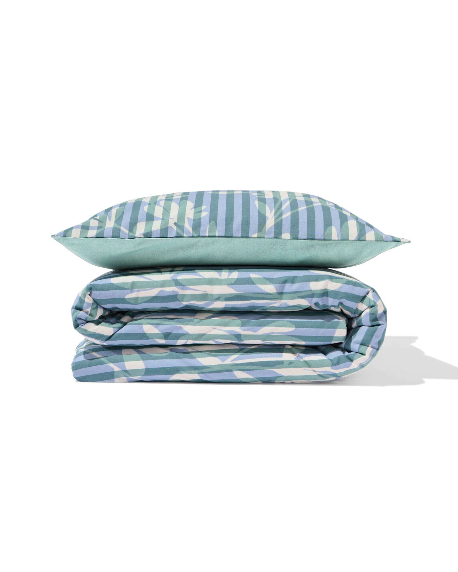 housse de couette 140x200/220cm coton doux ray&eacute; vert-bleu - 5720204 - HEMA