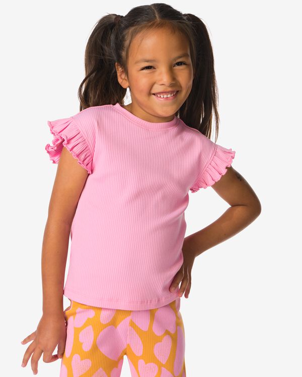 Kinder-T-Shirts gerippt mit Blumen &ndash; 2 St&uuml;ck rosa rosa - 30842217PINK - HEMA