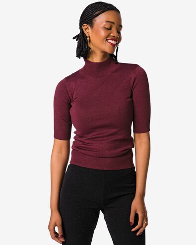dames top Lily glitter bordeauxrood - 36205820BURGUNDYRED - HEMA