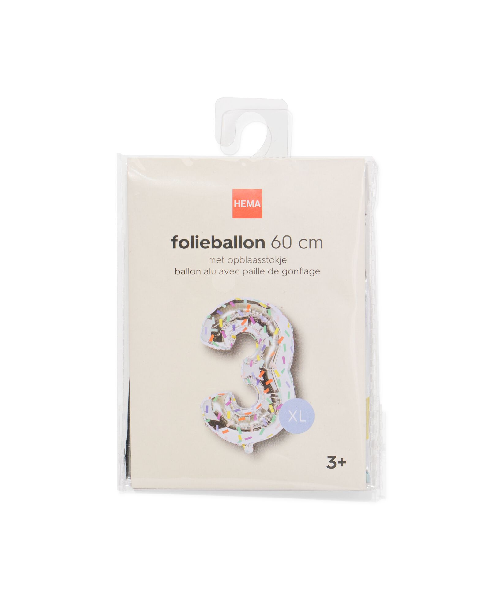 folieballon cijfer 3 60cm confetti - 14260060 - HEMA