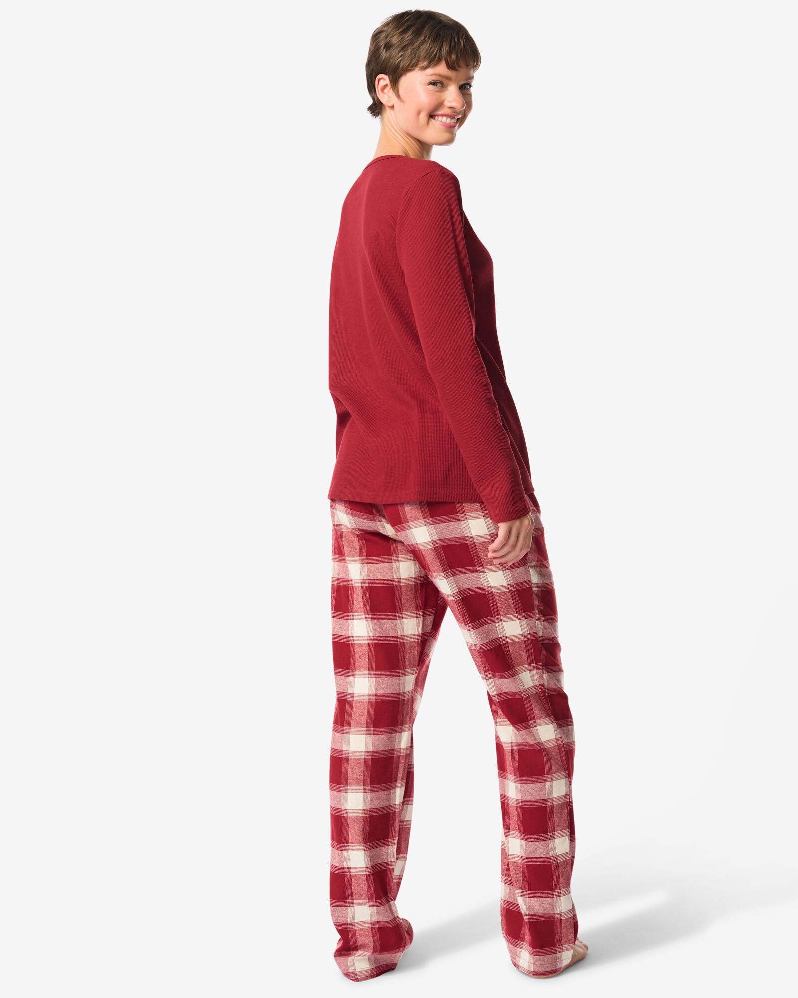 pyjama femme en flanelle à carreaux rouge foncé rouge foncé - 23401000DARKRED - HEMA