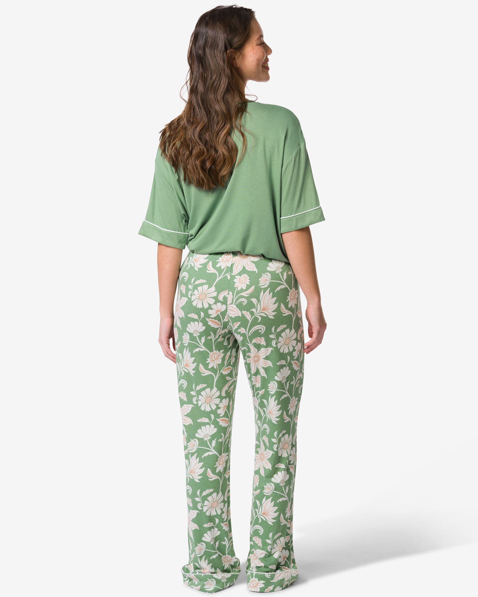 pantalon de pyjama femme coupe droite fleurs vert vert - 23400685GREEN - HEMA