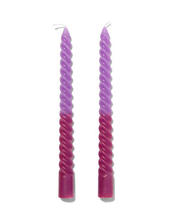 2 bougies longues torsadées Ø2x25 violet/rose - 13506083 - HEMA