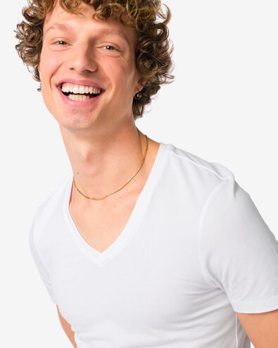 heren T-shirts slimfit diepe v-hals extra lang - 2 stuks wit wit - 34290670WHITE - HEMA