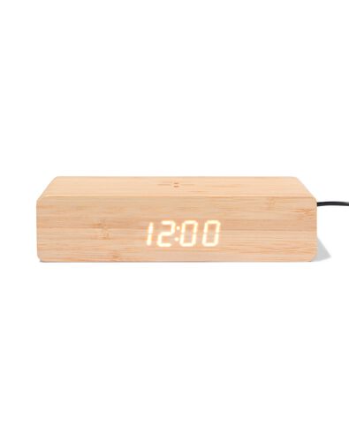 réveil en bambou avec chargeur sans fil - 39630222 - HEMA