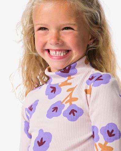 Kinder-T-Shirt gerippt mit Blumen ecru - 30826605ECRU - HEMA