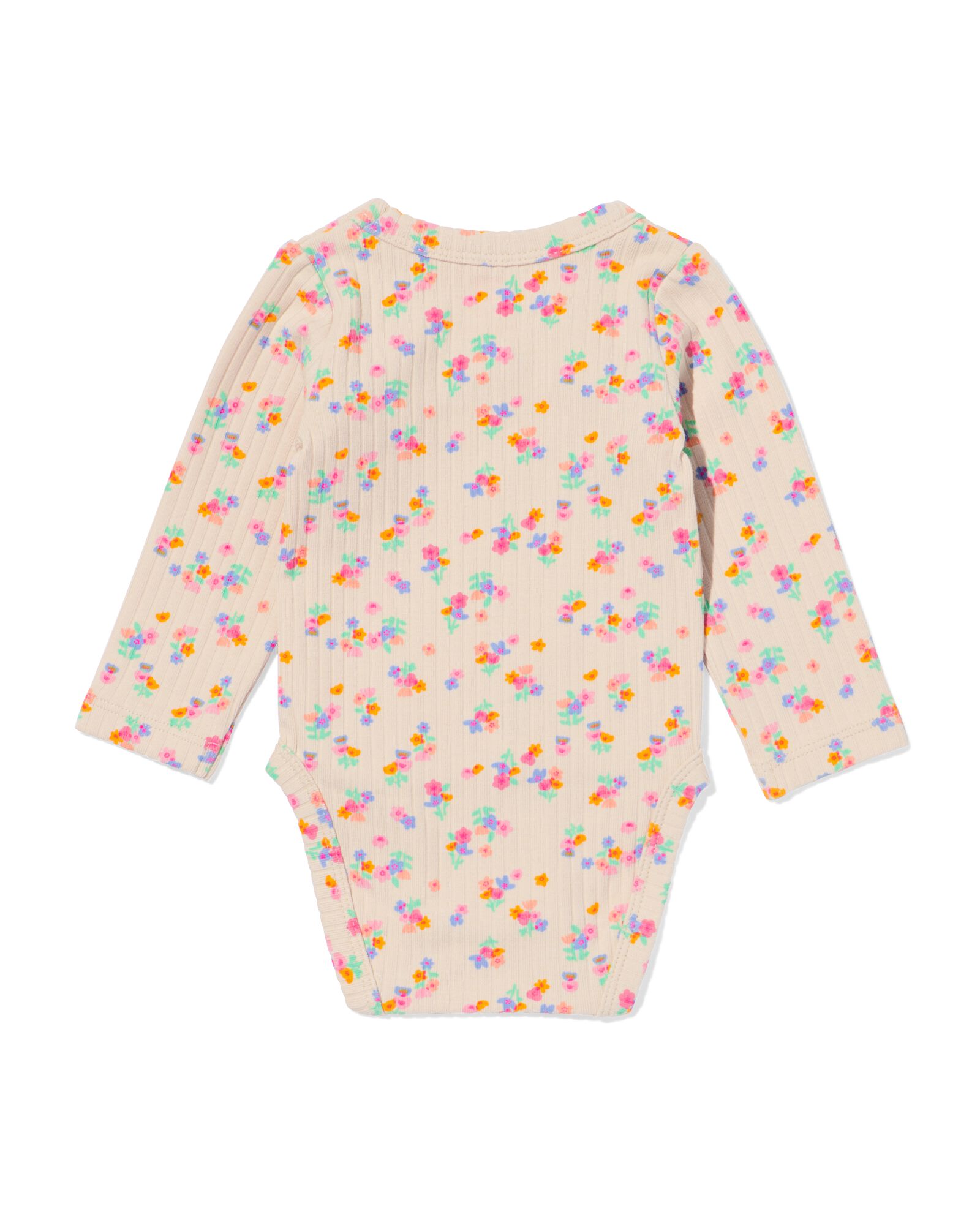 Newborn mitwachsender Wickelstrampler, gerippt, Blumen ecru ecru - 33437920ECRU - HEMA