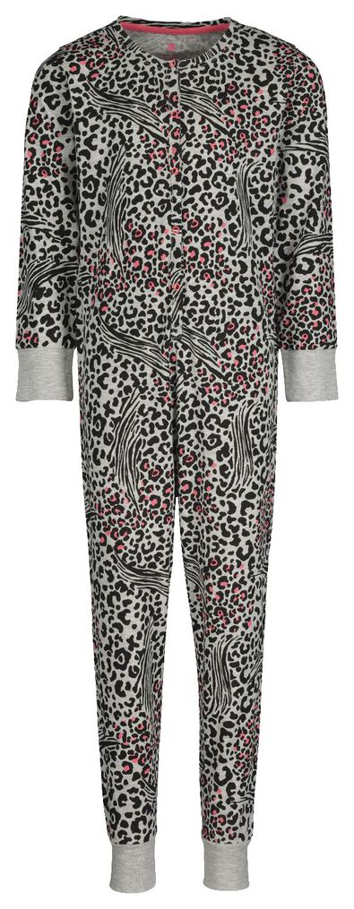 kinder jumpsuit pyjama dierenprint grijsmelange 146/152 - 23030705 - HEMA