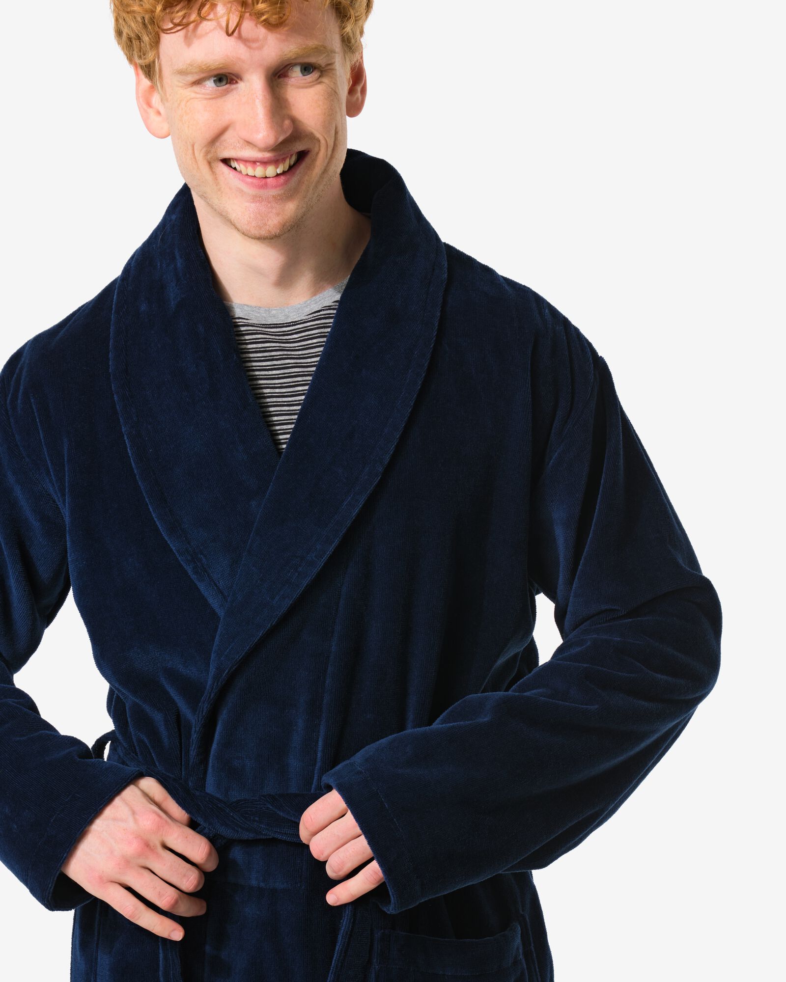 badjas velours donkerblauw donkerblauw - 1000003047 - HEMA