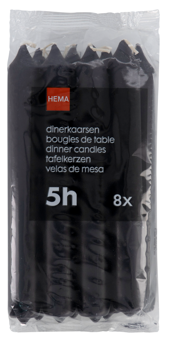 8er-Pack Dinnerkerzen, Ø 2 x 17 cm, schwarz schwarz 2 x 17 - 13502744 - HEMA