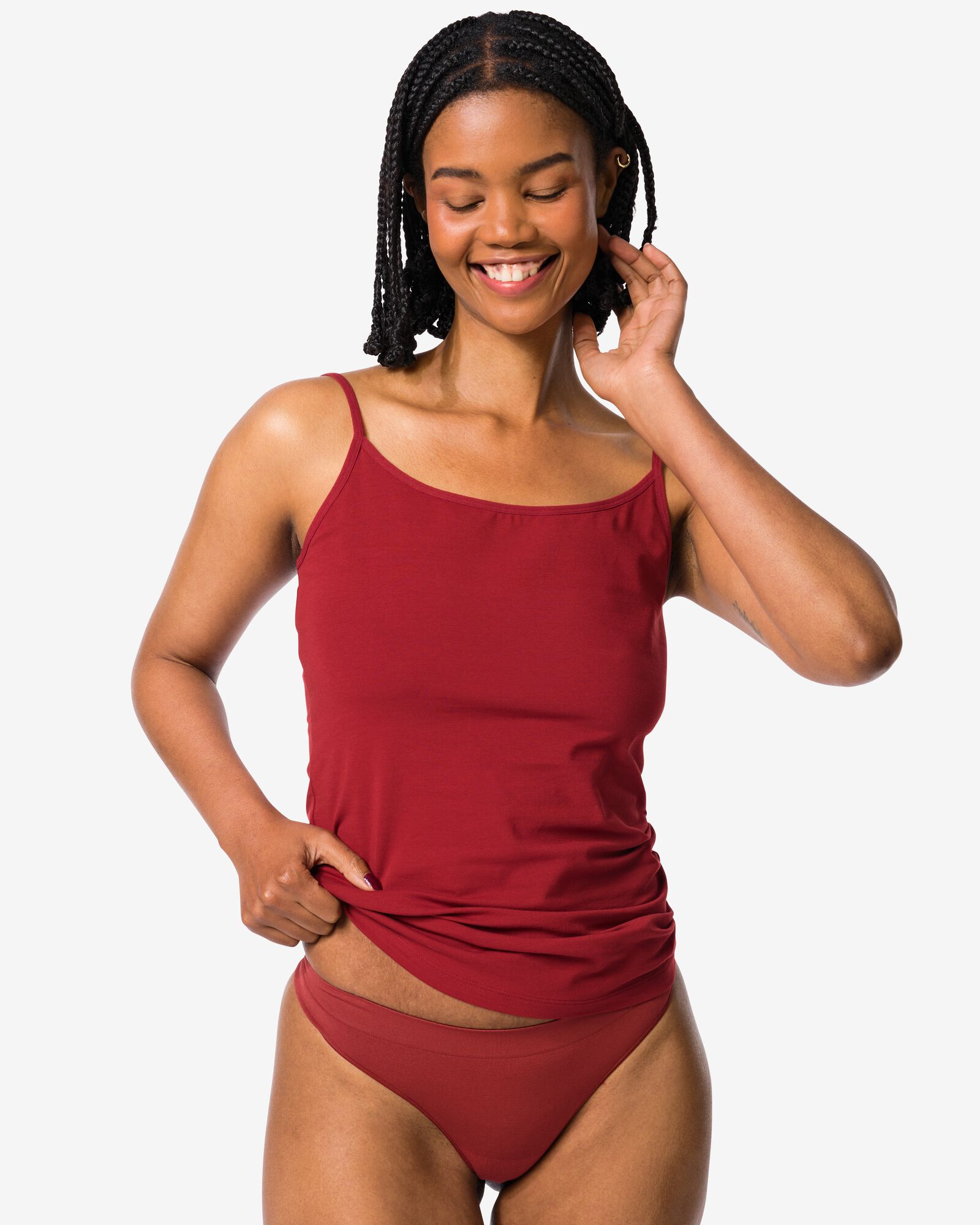 damesstring naadloos micro donkerrood - 19601634DARKRED - HEMA