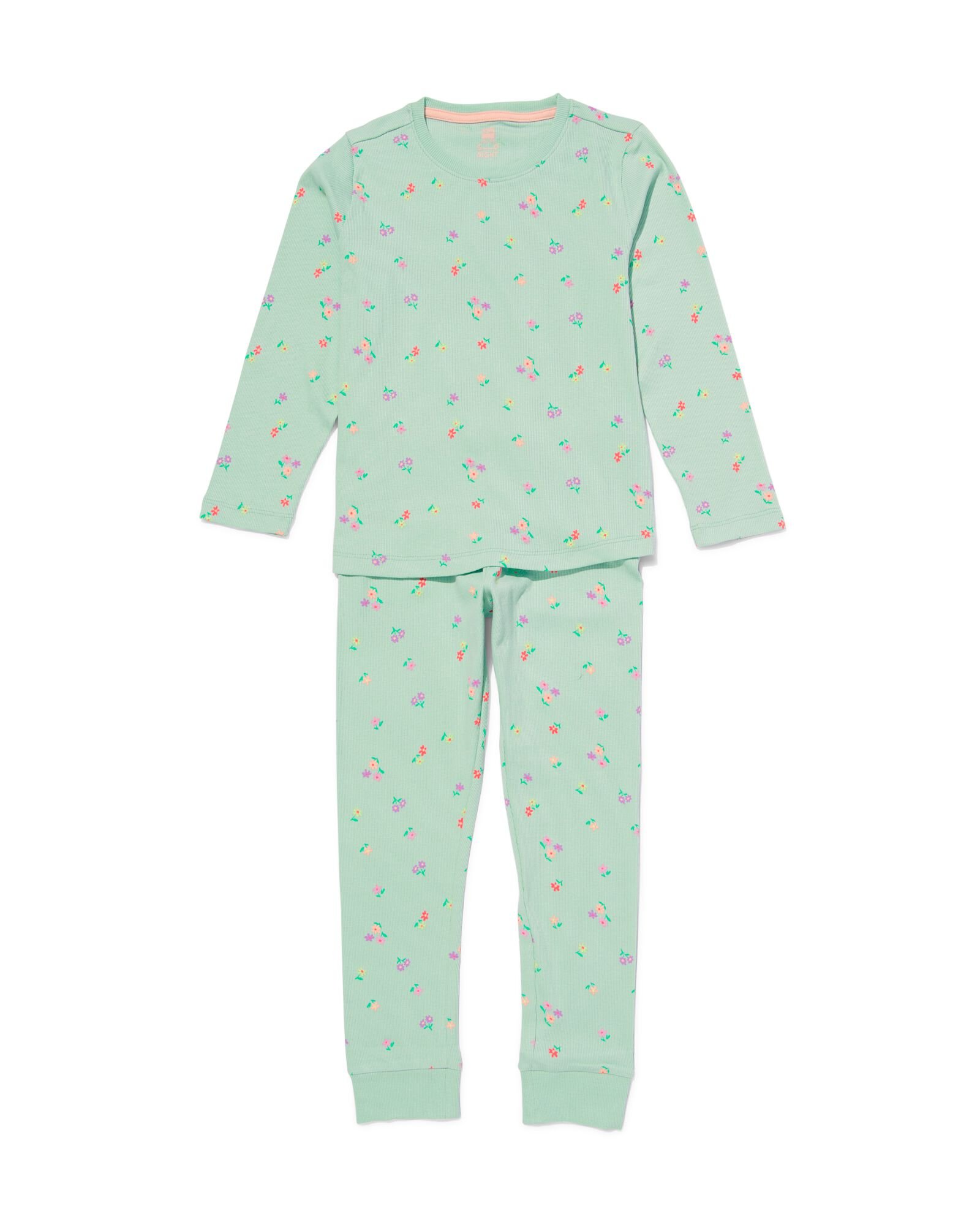 hema pyjama enfant avec fleurs côte coton/stretch vert clair (vert clair)